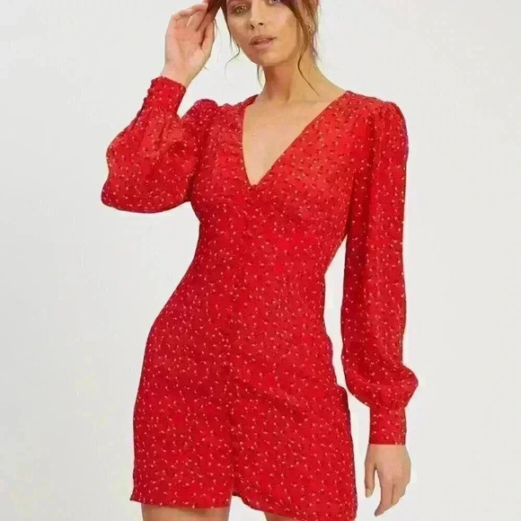 Savel Amelia Womens Red Floral Romantic Feminine Girlie Euro Summer Mini Dress 6 - Picture 6 of 17